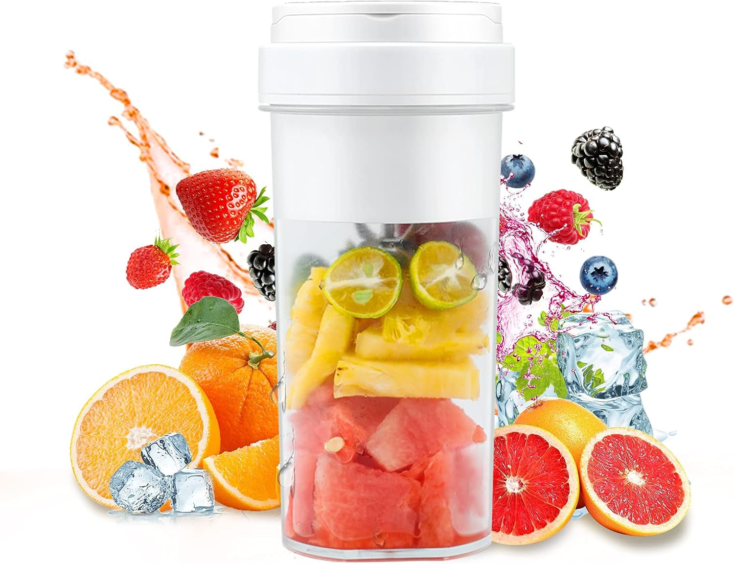 Portable Blender, 550Ml Personal Size Blender for Shakes and Smoothies, Portable Blender Fruit Rechargeable with USB, Travel Blender with Six Blades, Juicer Cup for Gym, Travel (White)
