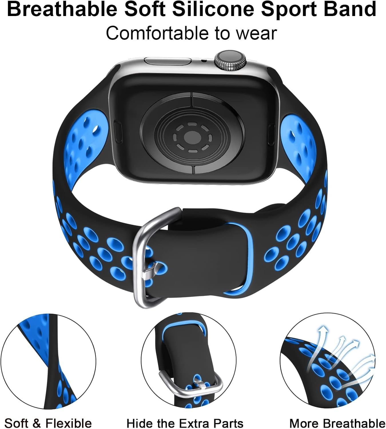 3 Pack Sport Bands Compatible with Apple Watch Band 44Mm 46Mm 45Mm 42Mm 49Mm Men Women,Soft Silicone Breathable Band for Iwatch SE Ultra 3 2 for Iwatch Series 11 10 9 8 7 6 5 4 3 2 1