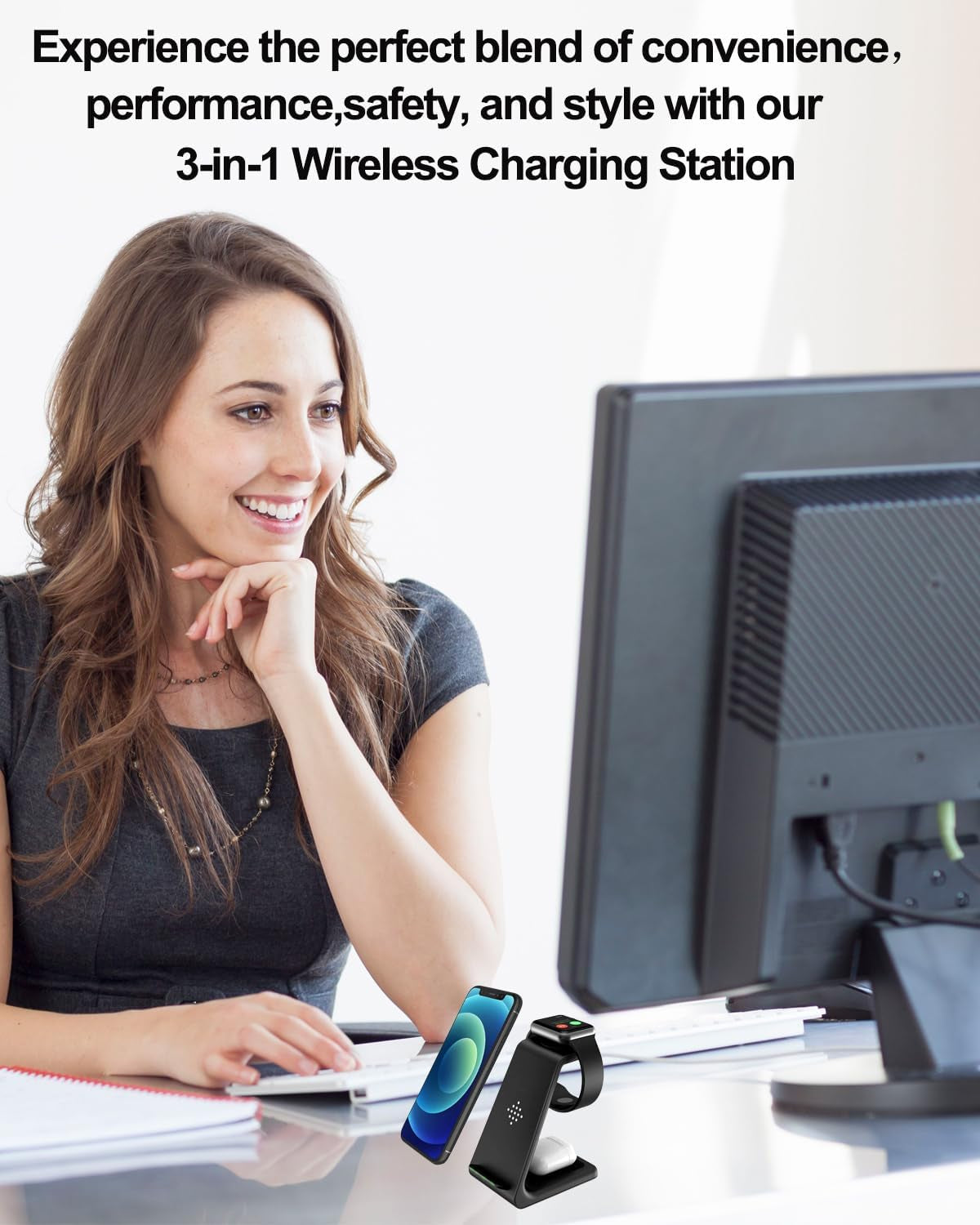 Wireless Charger Stand Dock 3 in 1 Fast Qi Wireless Charging Station Pad for Multiple Devices Apple Watch Ultra/9/8/7/6/Se/5/4/3/2,Airpods Pro,Iphone 16/15/15 Pro/14/13/12/11/X/8 Phone,Women Men Gift