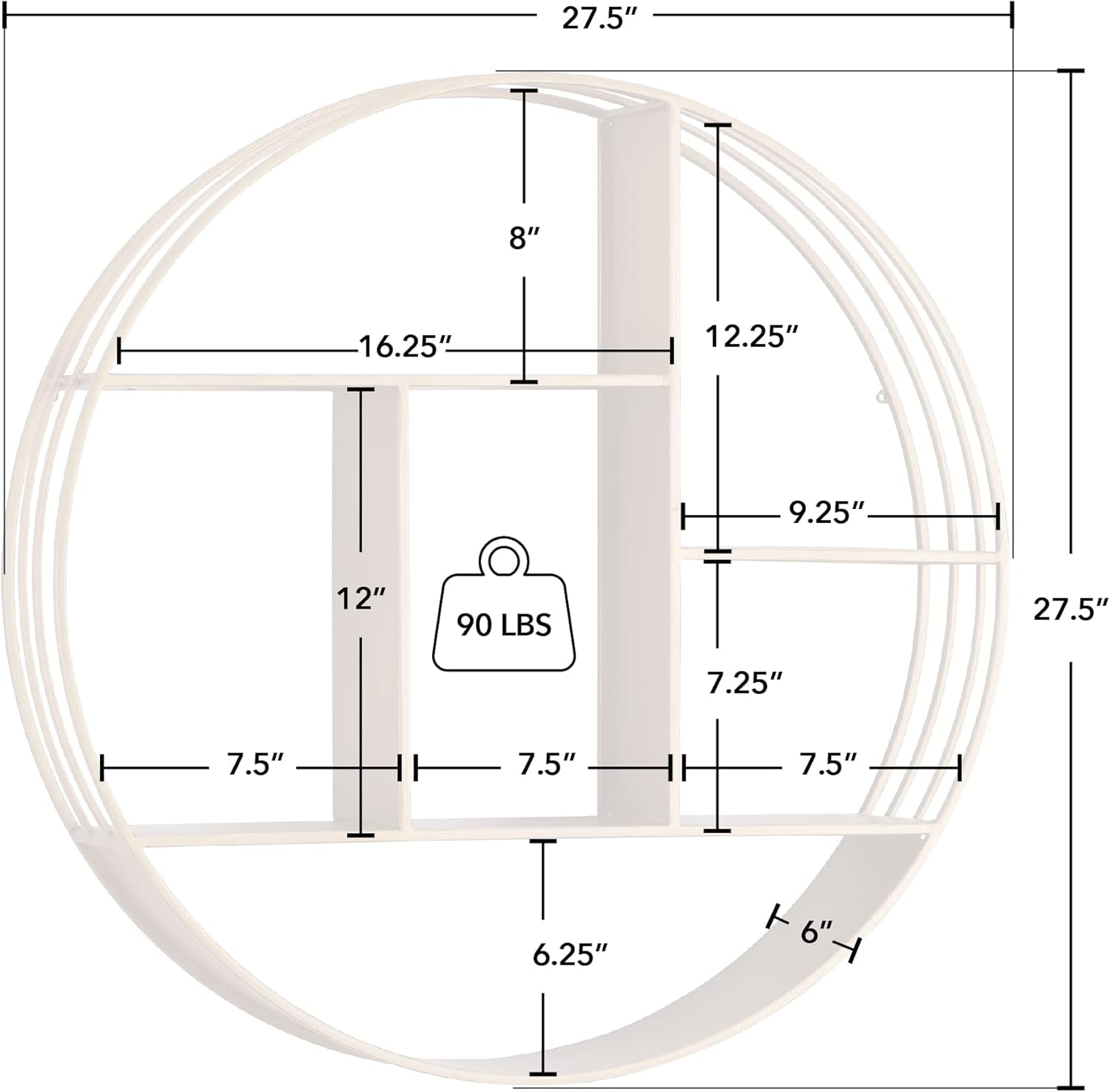 & Co. Gold Brooklyn Wall Shelf, round 3 Tier Wall Mounted Floating Shelf for Bathroom, Bedroom, Living Room Decor, Metal, Industrial, 27.5 Inches