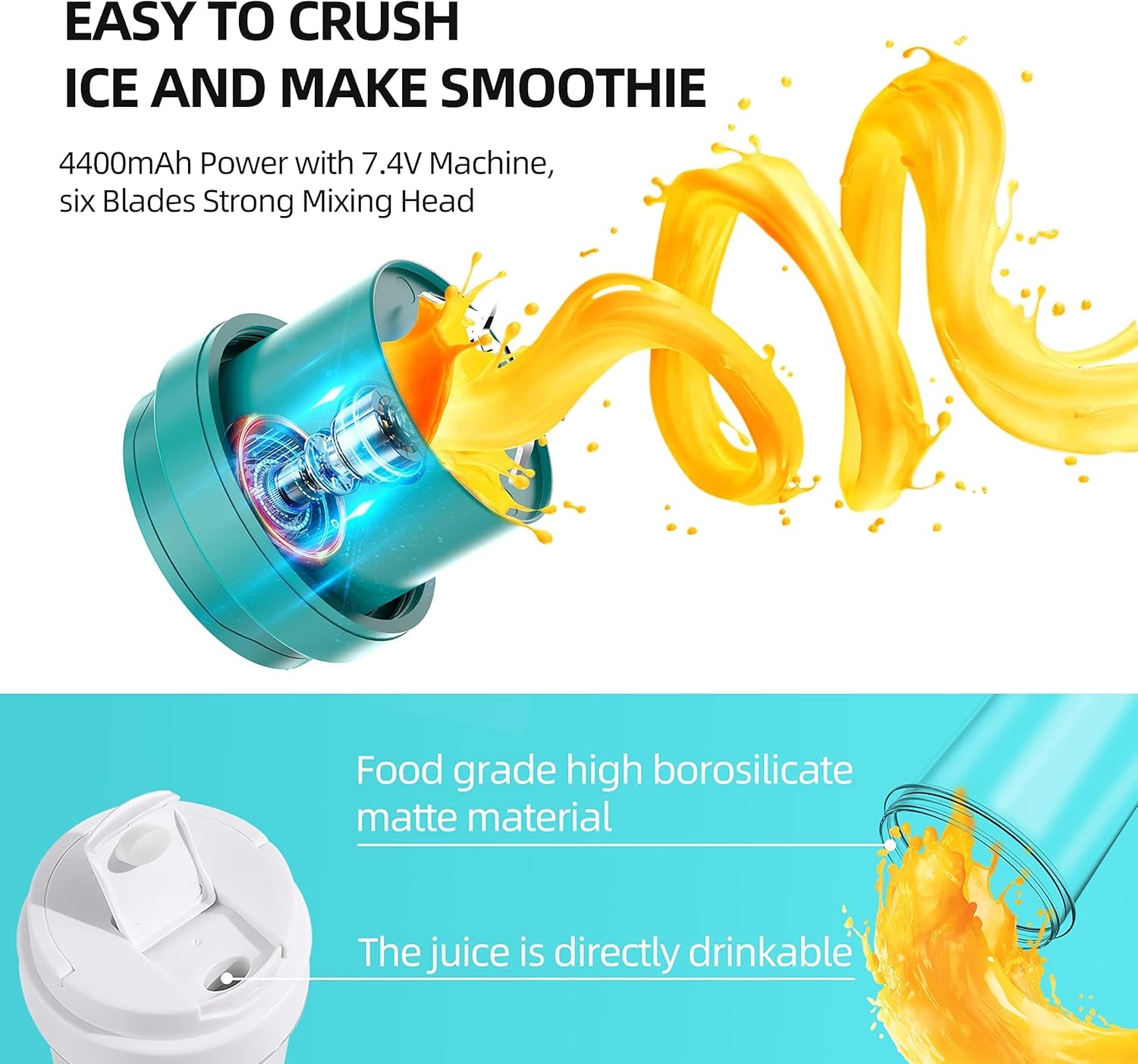 Portable Blender, 550Ml Personal Size Blender for Shakes and Smoothies, Portable Blender Fruit Rechargeable with USB, Travel Blender with Six Blades, Juicer Cup for Gym, Travel (White)