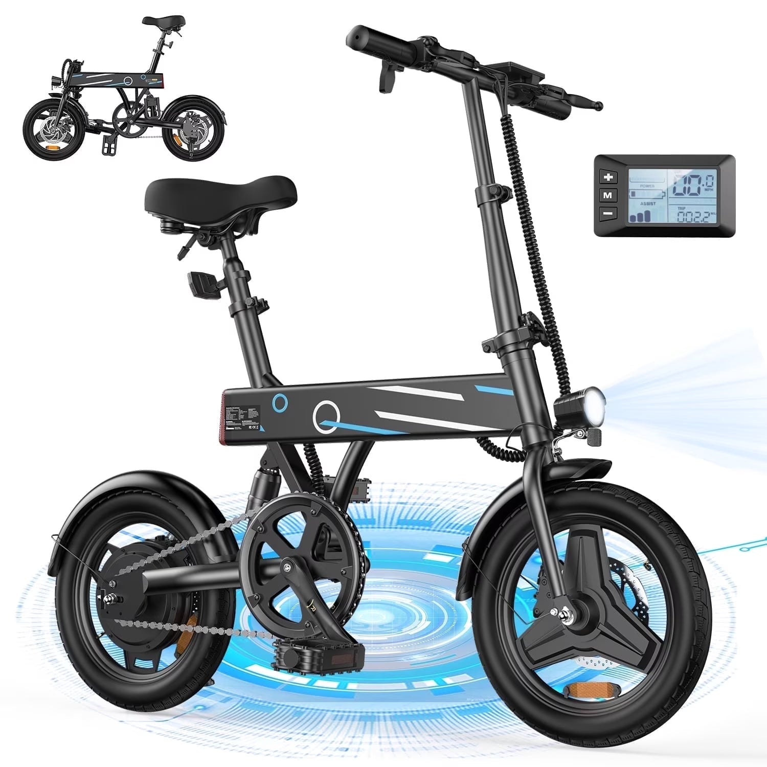 14" Foldable Electric Bicycle for Adults,500W 42V 10Ah Electric Bike,Lcd,20Mph Commuter E Bike for Teen