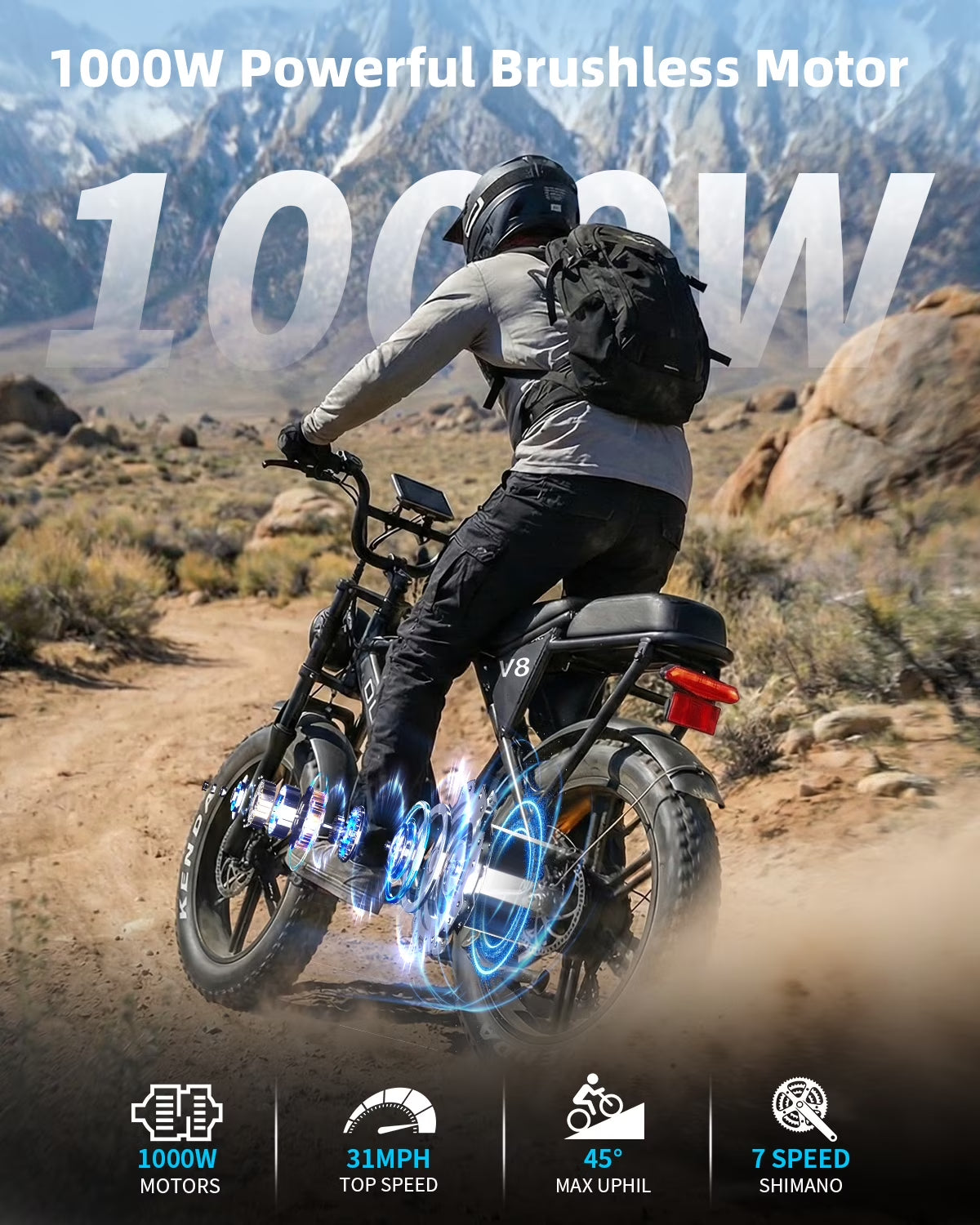 Hipatoo Electric Bike for Adults, Ebike Moped Style with 1000W Peak Motor 48V 15Ah Battery up to 31MPH, 20'' Fat Tire E Bike, Dual Disc Brakes Mountain Bike for Commuting & Off-Road, E-Bike UL2849